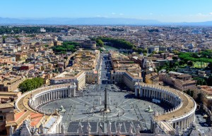 Panorama of St.Peter's square and Rome from the top of the dome
