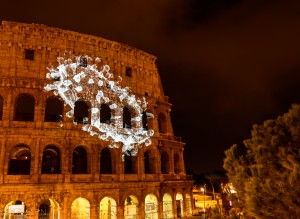 Live bacteria projected on the Colosseum