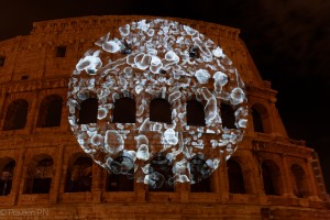 Live bacteria projected on the Colosseum
