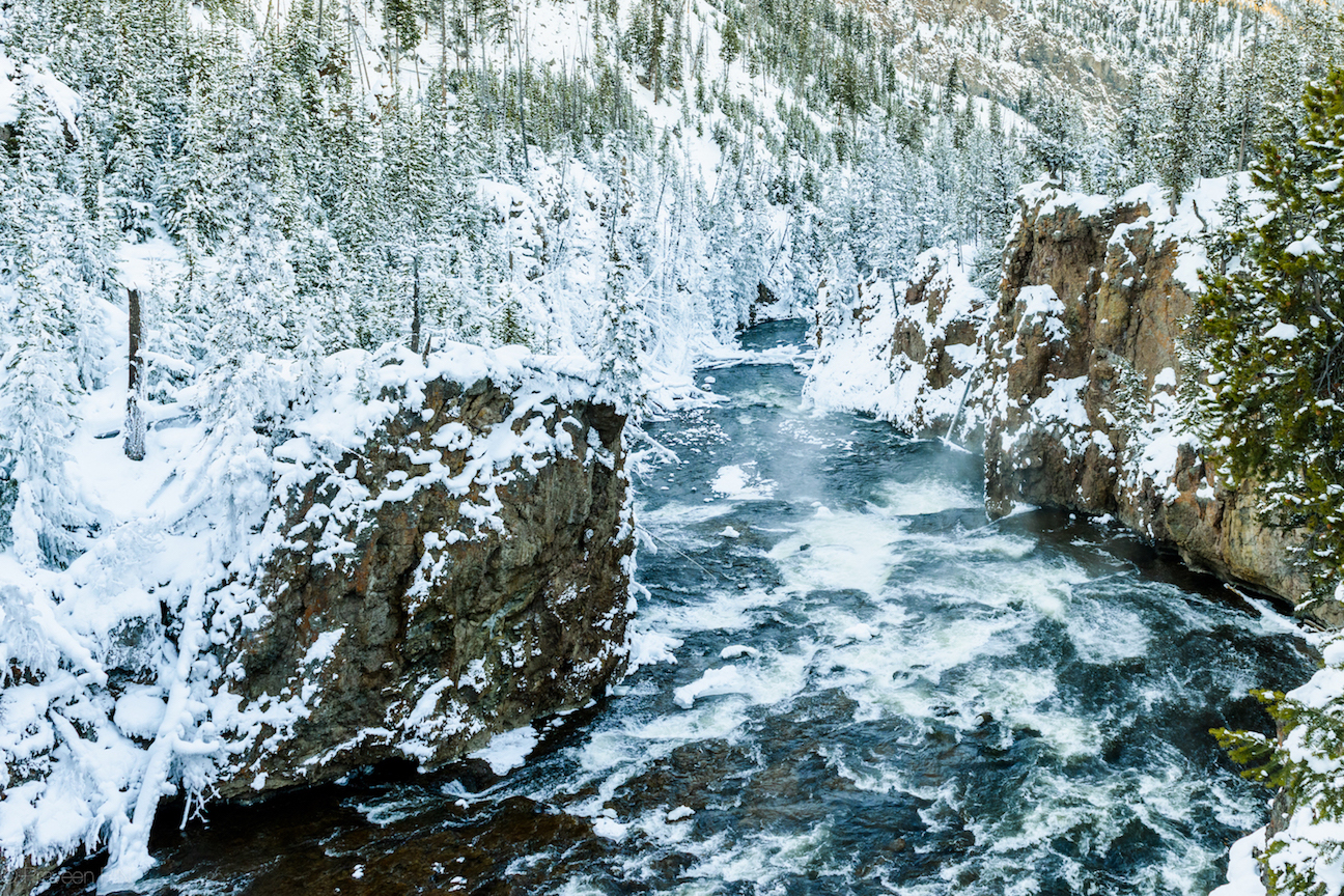 Firehole river flowing through the canyon